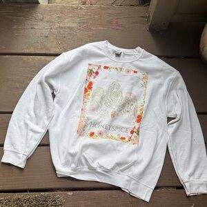 Gildan White Floral Women's Crewneck Sweater
